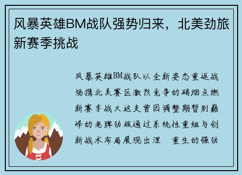 风暴英雄BM战队强势归来，北美劲旅新赛季挑战
